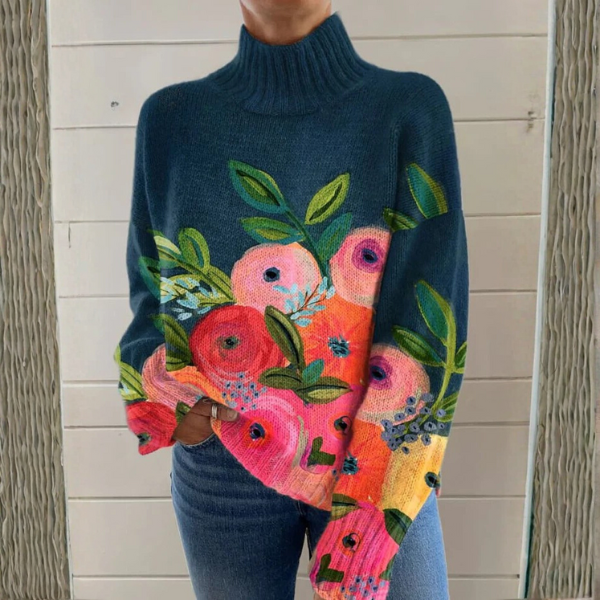 Felicity – Floral Print Polo Neck Jumper