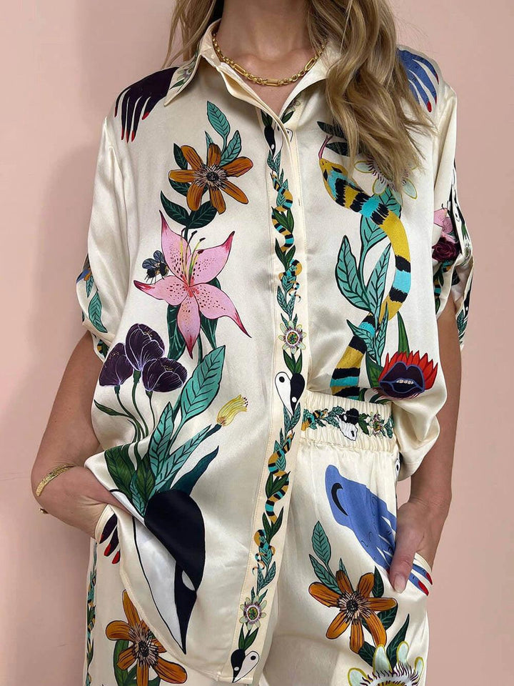 Starla | Resort Vibes Satin Unique Print Shirt & Trousers Set Fit