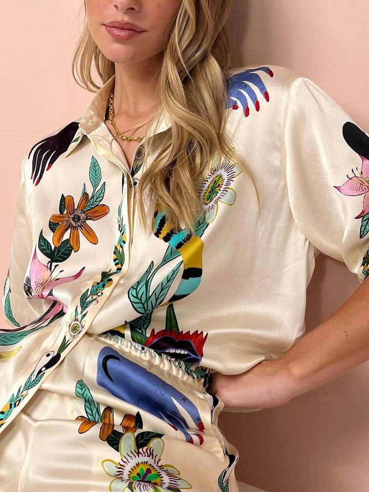Starla | Resort Vibes Satin Unique Print Shirt & Trousers Set Fit