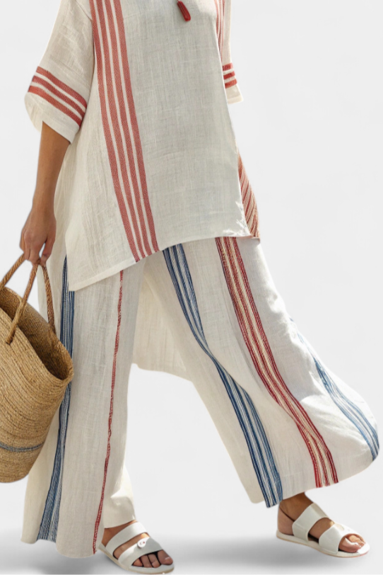Tracy | Sophisticated Multicolour Striped Top & Mediterranean Trousers