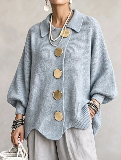 Pamela – Oversized Knit Cardigan with Gold Buttons