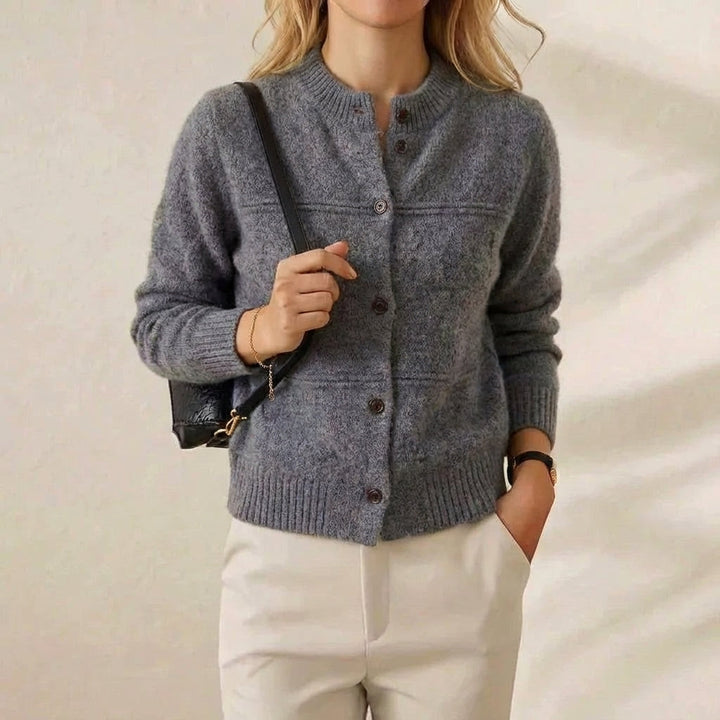 Kay – Mock Neck Button-Front Knit Cardigan