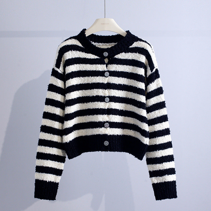 Adelaide – Striped Fluffy Knit Cardigan