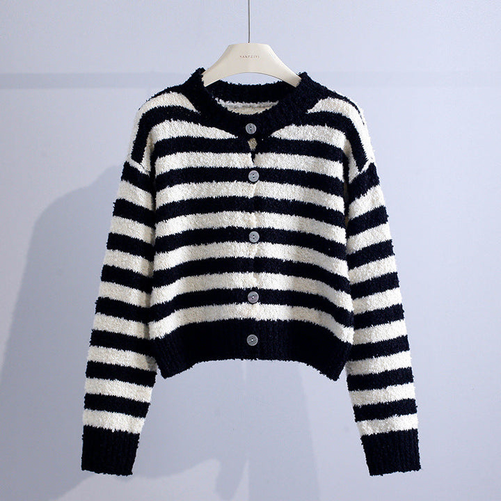 Adelaide – Striped Fluffy Knit Cardigan