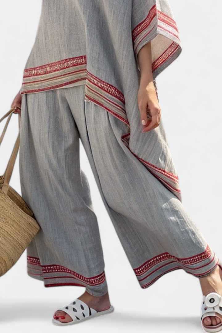 Kayleigh | Sophisticated Asymmetrical Blouse & Ethnic Wide-Leg Trousers
