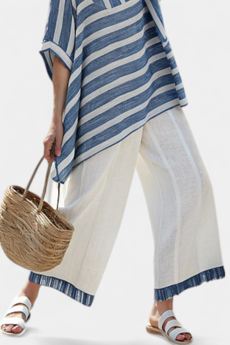 Lourdes | Sophisticated Blue Striped Top & Hem-Detailed Trousers