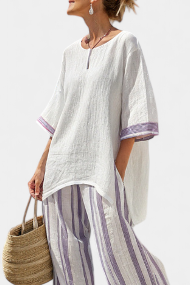 Wisdom | Comfortable Relaxed Blouse & Striped Trousers