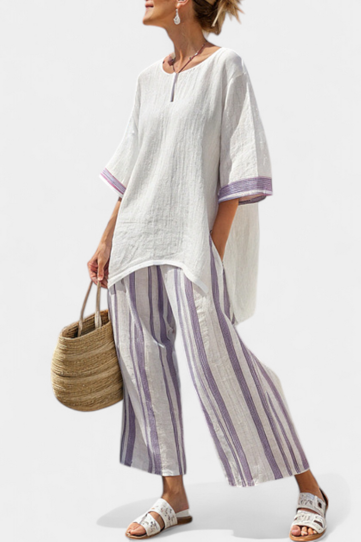 Wisdom | Comfortable Relaxed Blouse & Striped Trousers