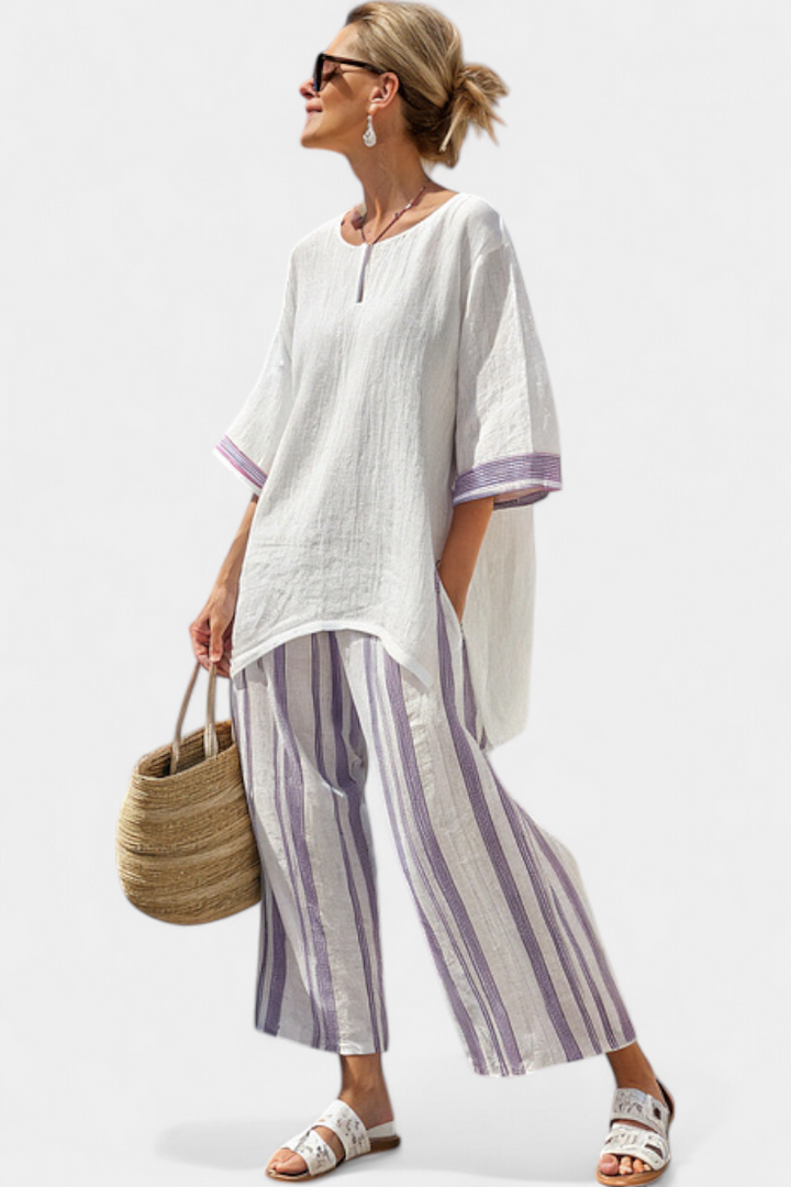 Wisdom | Comfortable Relaxed Blouse & Striped Trousers