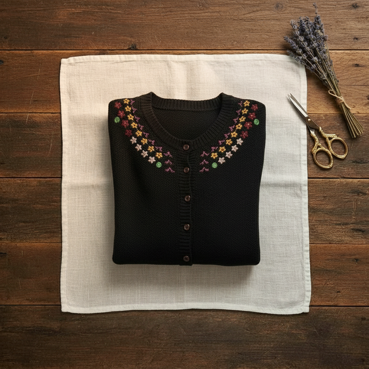 Annette – Floral Embroidered Knit Cardigan