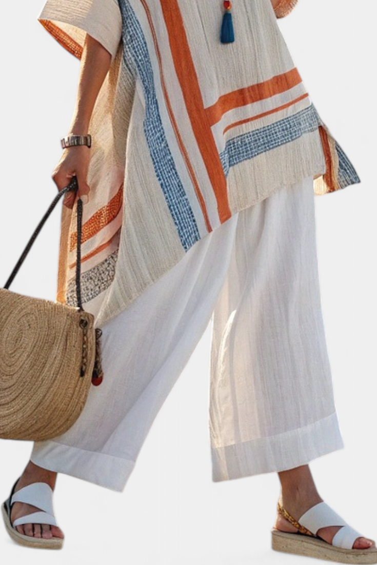 Sacha | Sophisticated Asymmetrical Blouse & Wide-Leg Linen Trousers