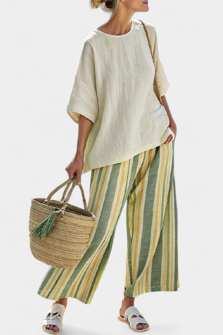 Lilibet | Sophisticated Top & Striped Linen Trousers