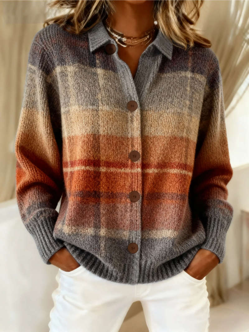 Mirren – Plaid Knit Button-Up Cardigan