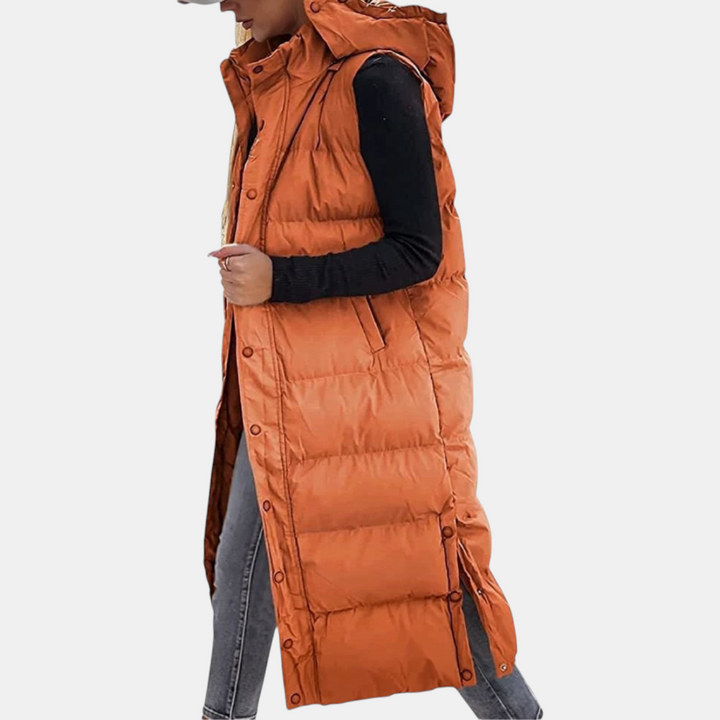 Vera – Longline Hooded Quilted Puffer Waistcoat
