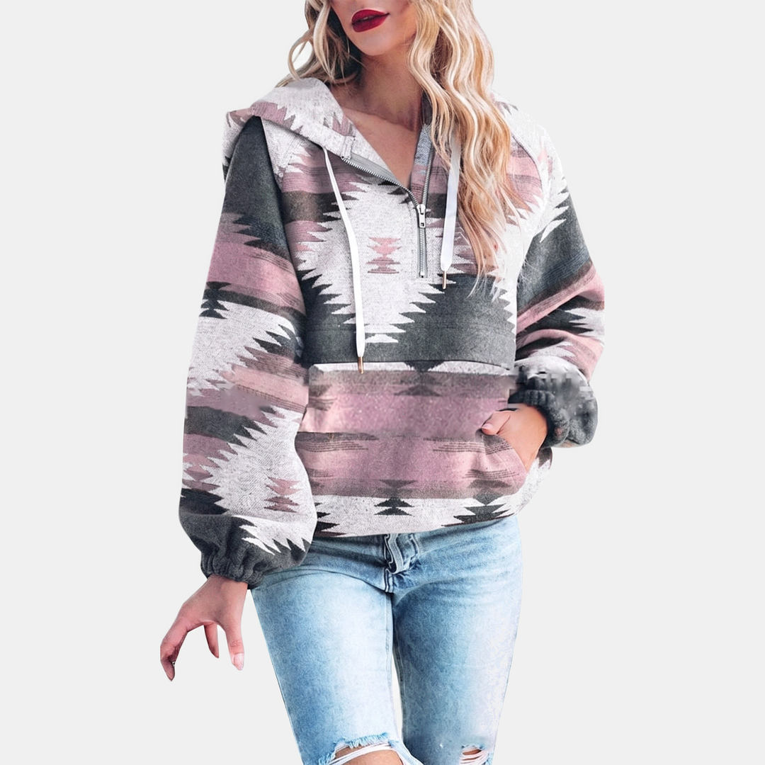 Hermione – Geometric Print Quarter Zip Hoodie