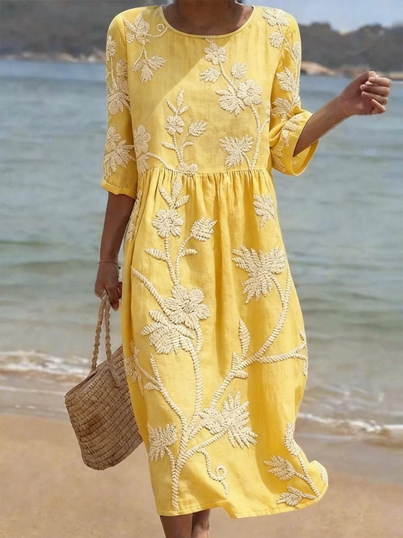 Myfanwy – Embroidered Floral Midi Dress