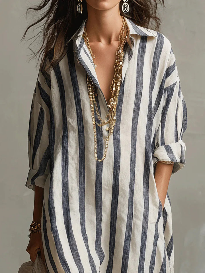 Clemency – Striped Relaxed Shirt Midi Dress