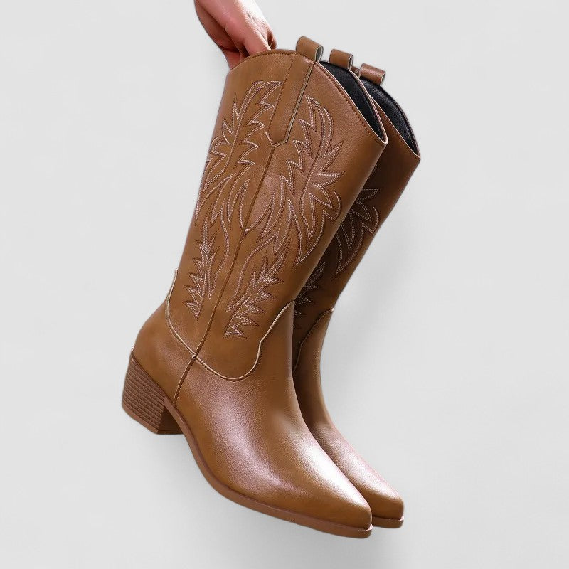 Imelda – Embroidered Western Knee-High Boots