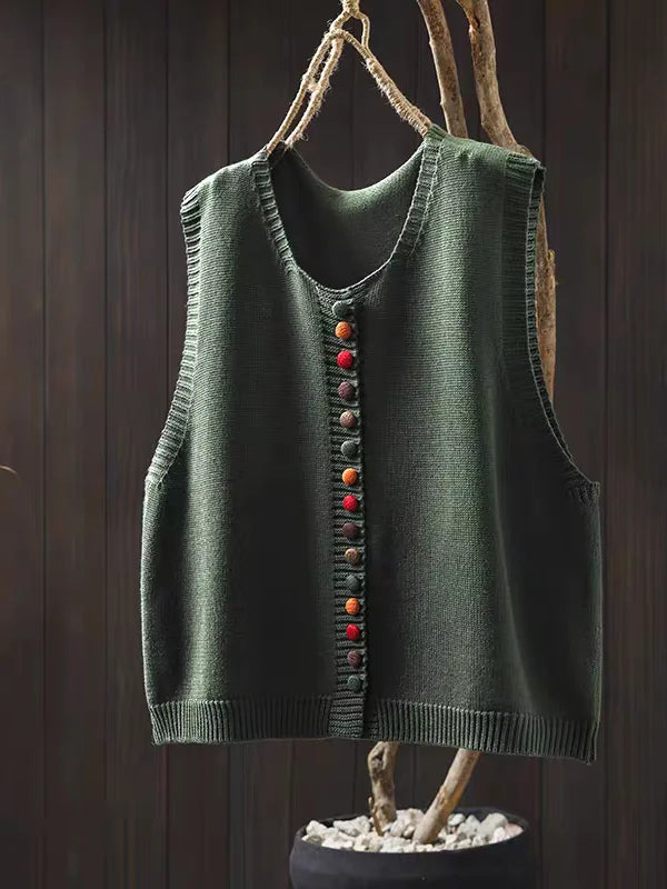 Isobel – Knitted Button-Front Sleeveless Vest