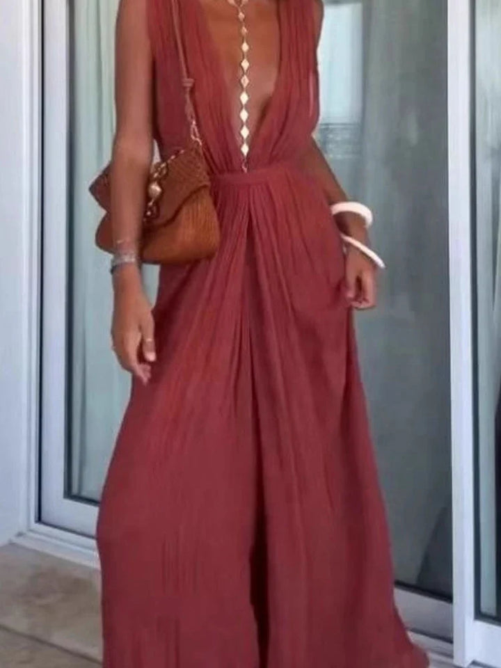 Tilly – Elegant Deep V Wide Leg Jumpsuit