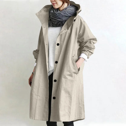 Catherine – Hooded Long Relaxed Trench Coat