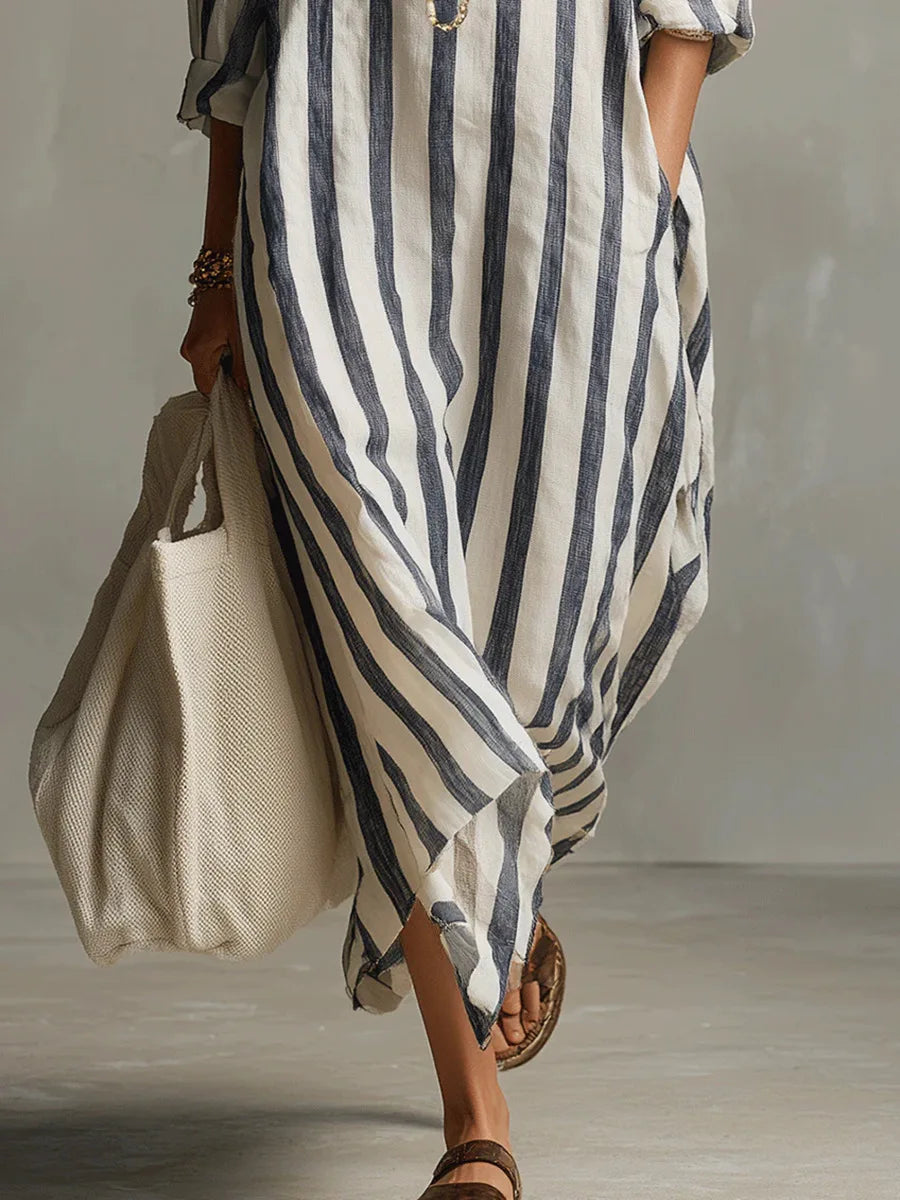 Thomasina – Striped Collared Maxi Dress