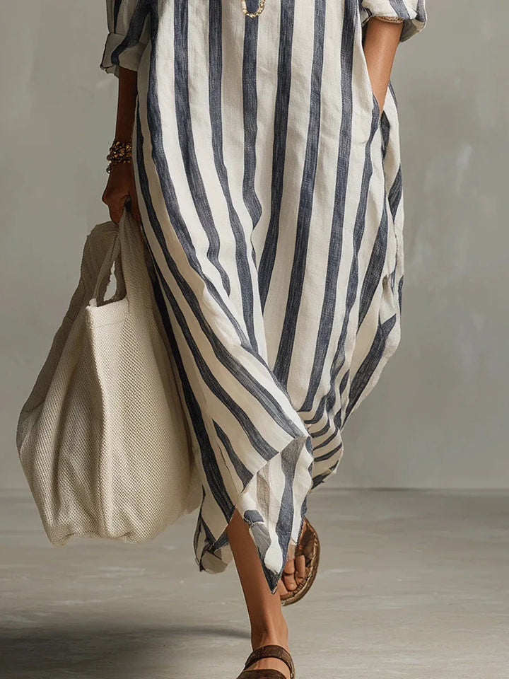 Thomasina – Striped Collared Maxi Dress