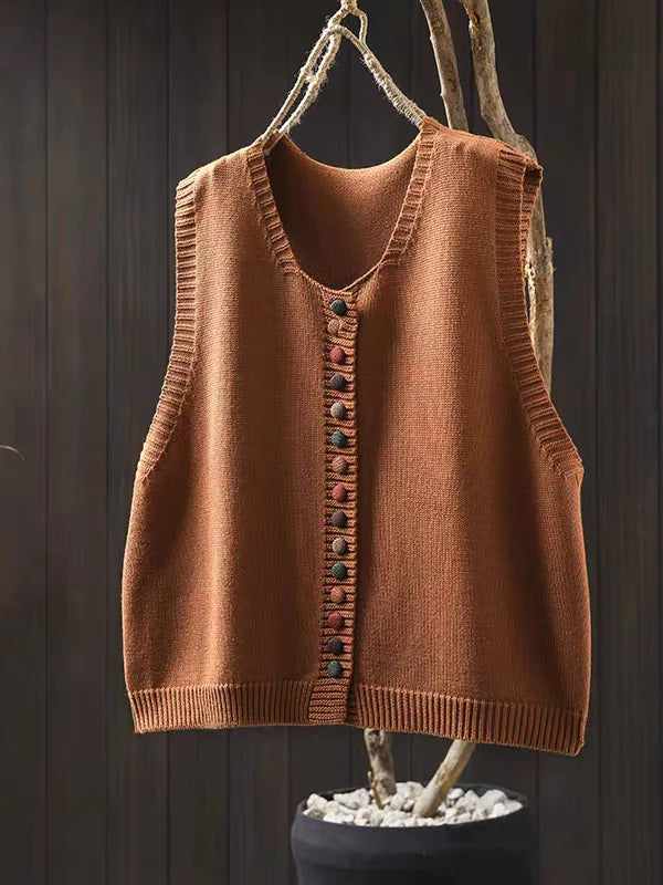 Isobel – Knitted Button-Front Sleeveless Vest