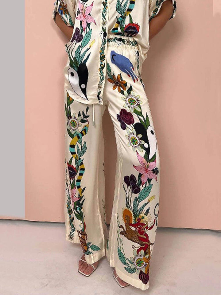 Starla | Resort Vibes Satin Unique Print Shirt & Trousers Set Fit