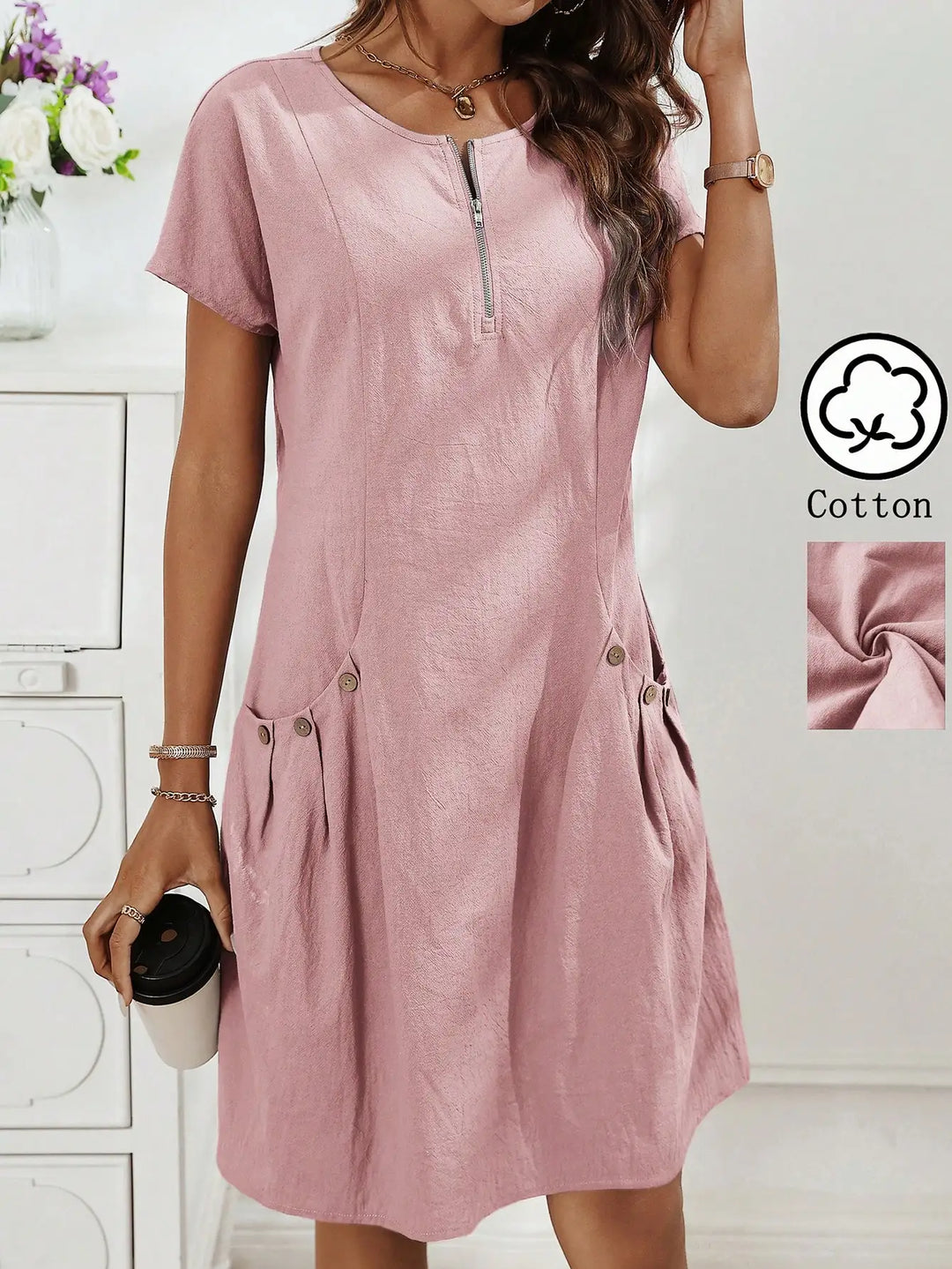 Gwendolen | Collar Pocket Dress — Short Sleeve Summer Knit Dress