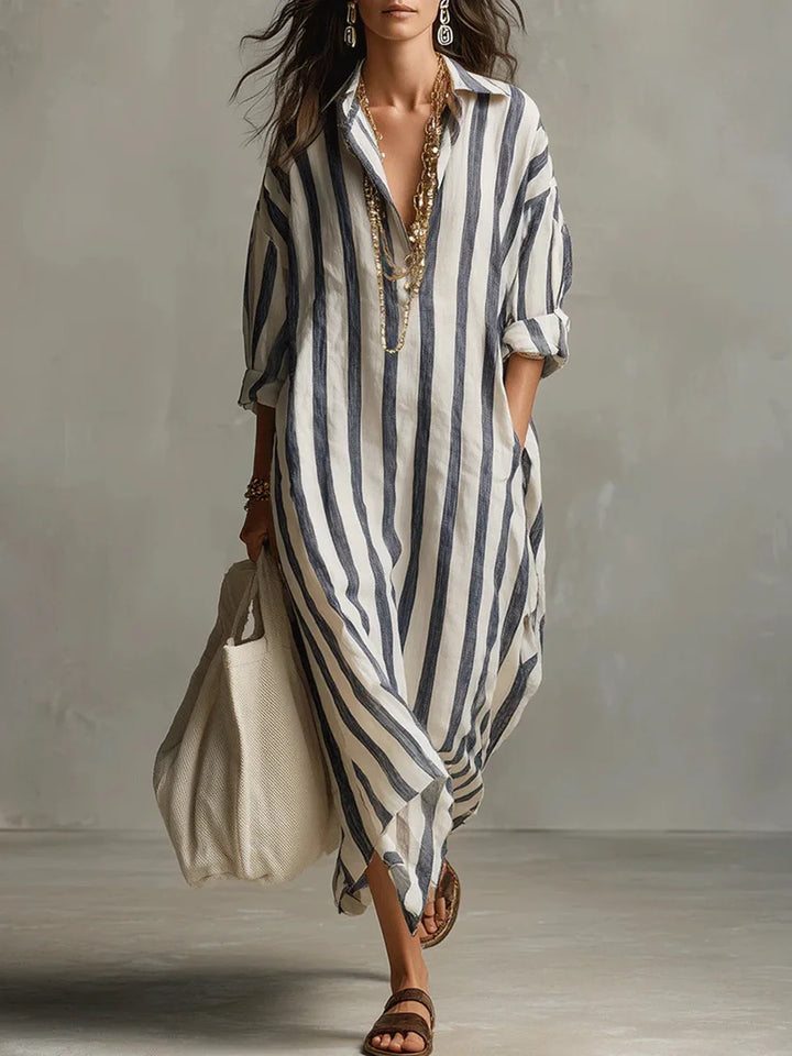 Clemency – Striped Relaxed Shirt Midi Dress