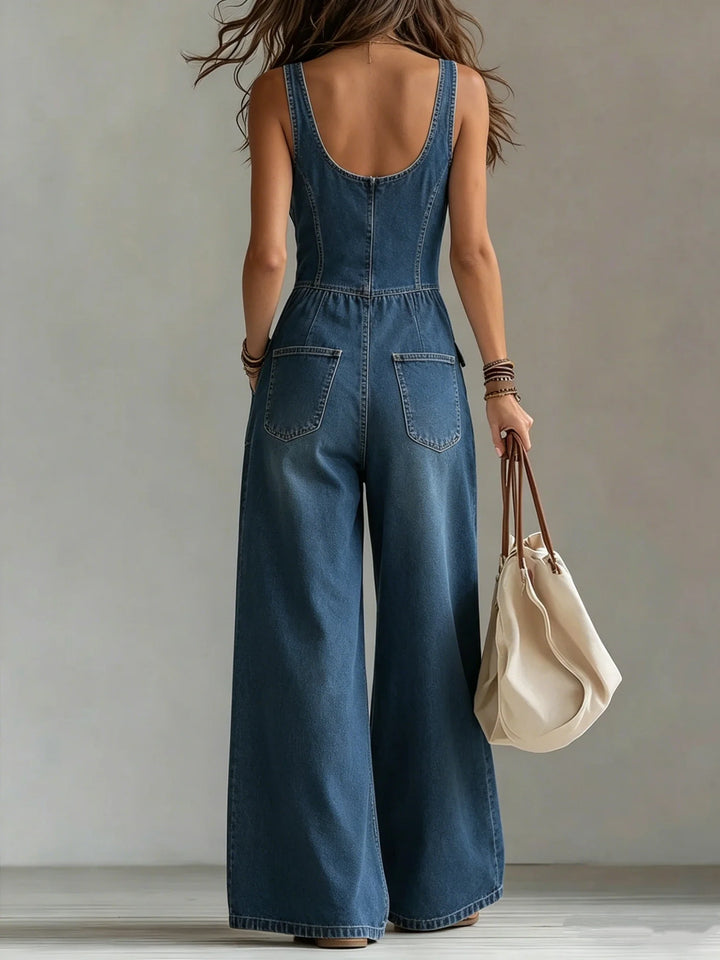 Roseanne – Wide Leg Denim-Look Jumpsuit