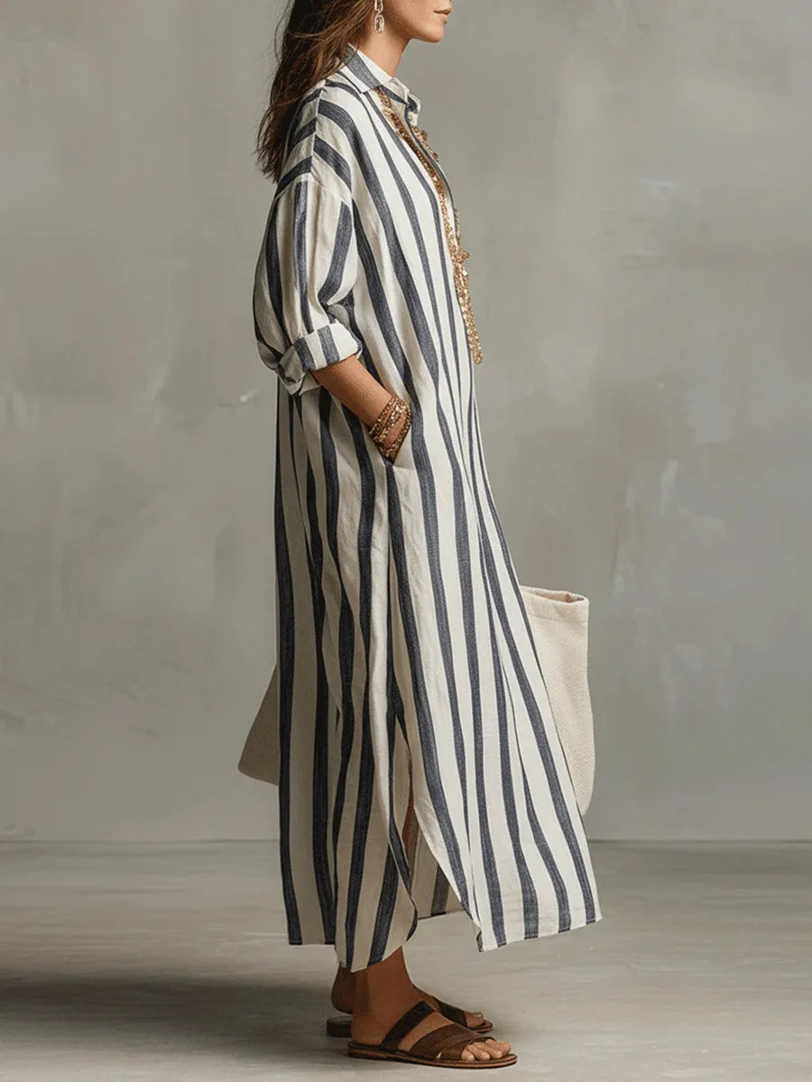 Clemency – Striped Relaxed Shirt Midi Dress