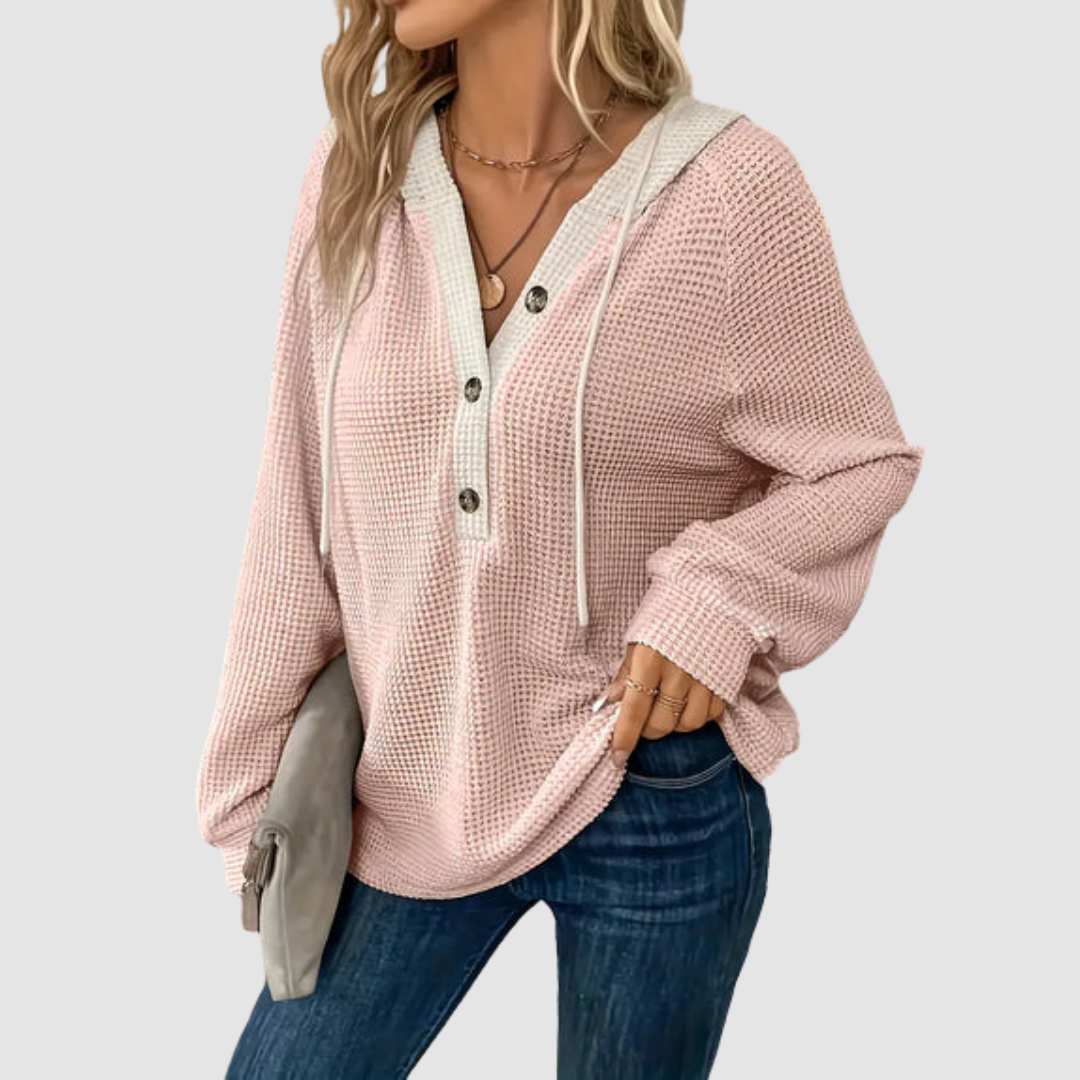 Phyllis – Waffle Knit Hooded Pullover
