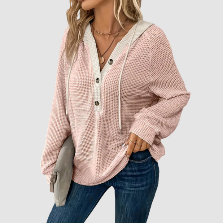 Phyllis – Waffle Knit Hooded Pullover