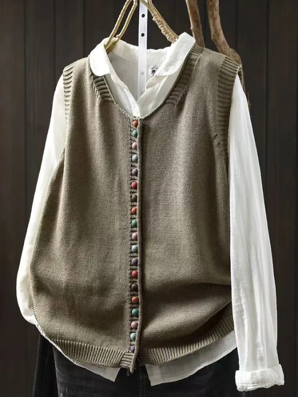 Isobel – Knitted Button-Front Sleeveless Vest