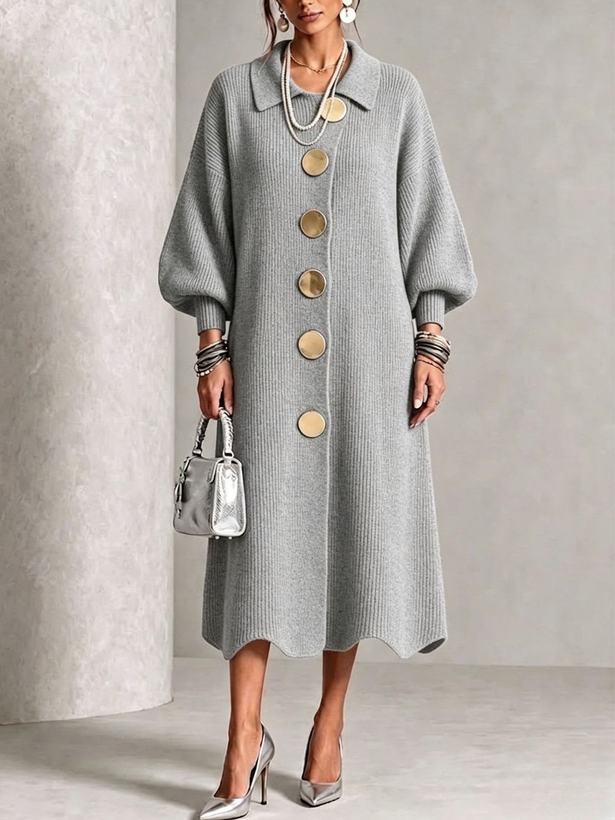 Audrey – Knit Button-Down Midi Dress