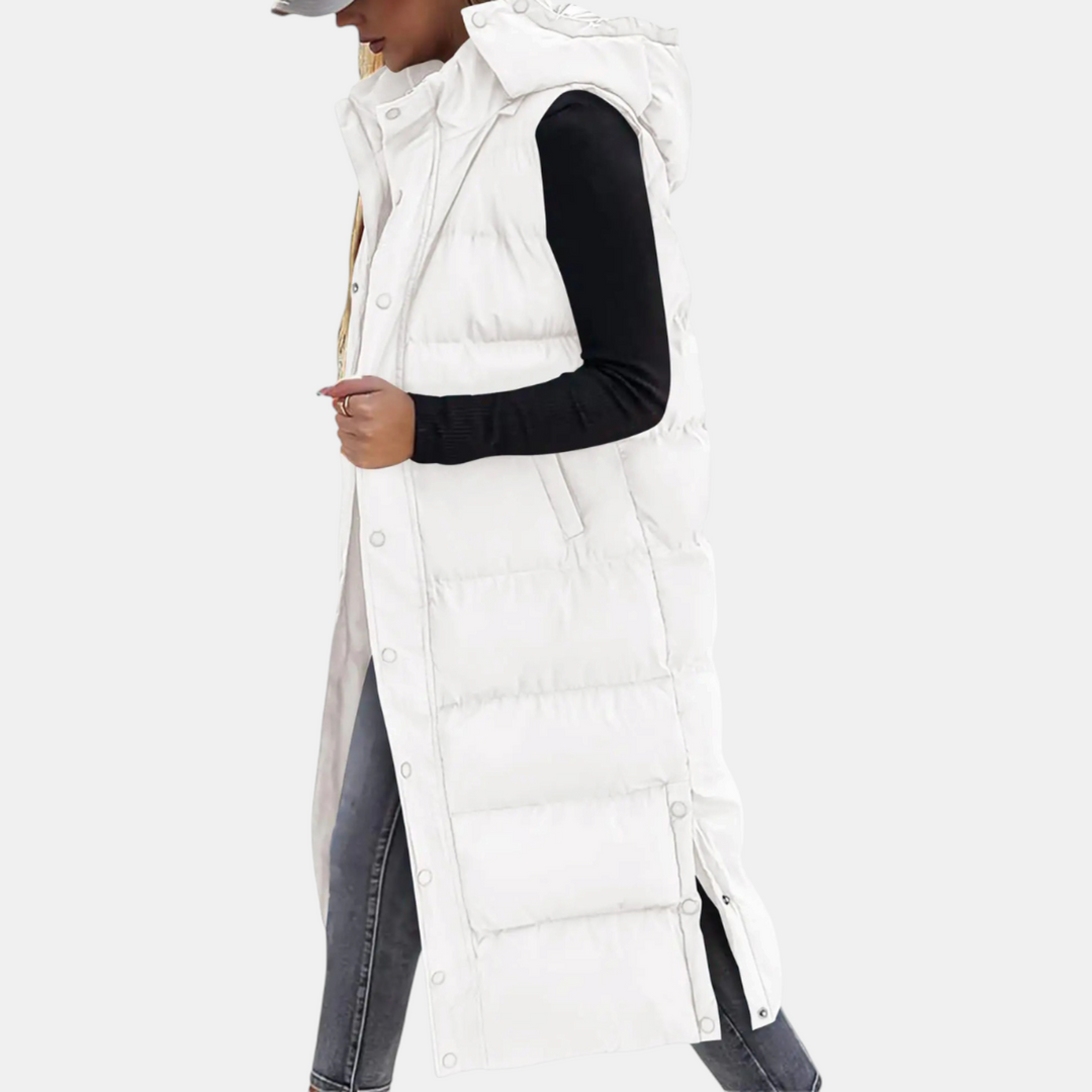 Vera – Longline Hooded Quilted Puffer Waistcoat