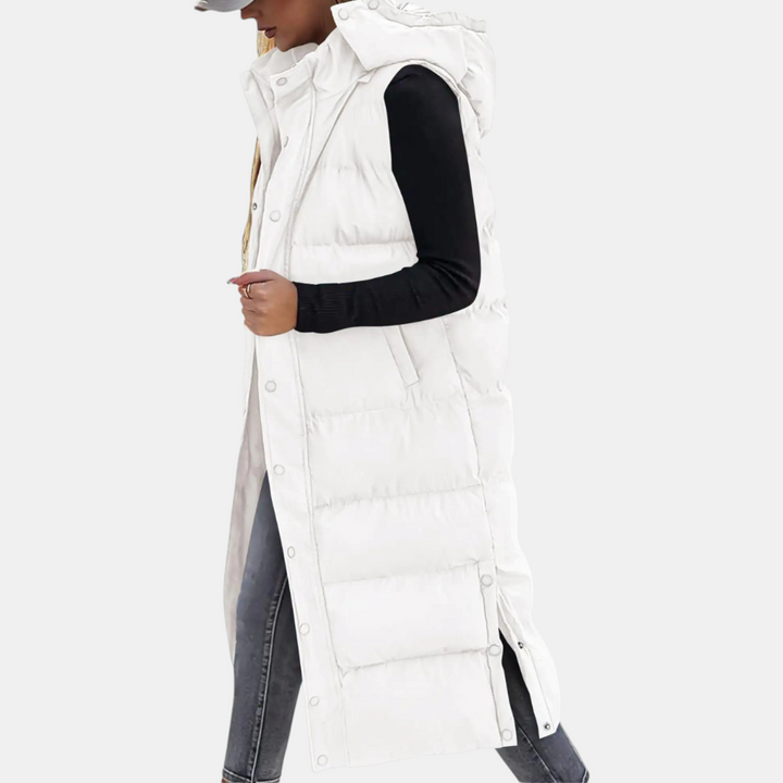 Vera – Longline Hooded Quilted Puffer Waistcoat