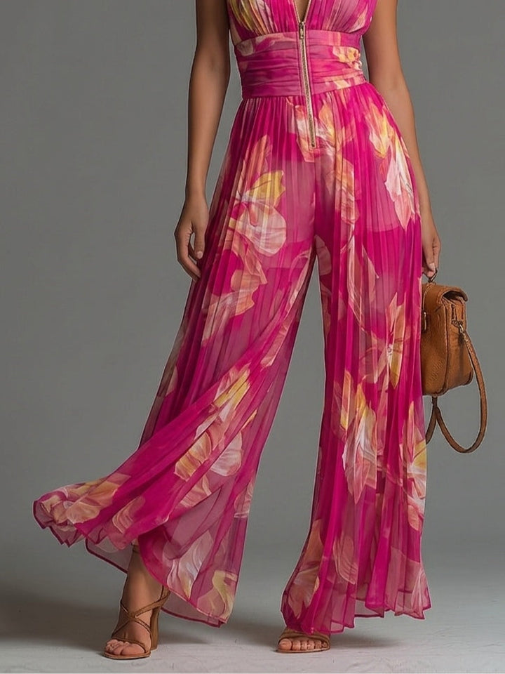Nerys – Floral Pleated Wide-Leg Jumpsuit
