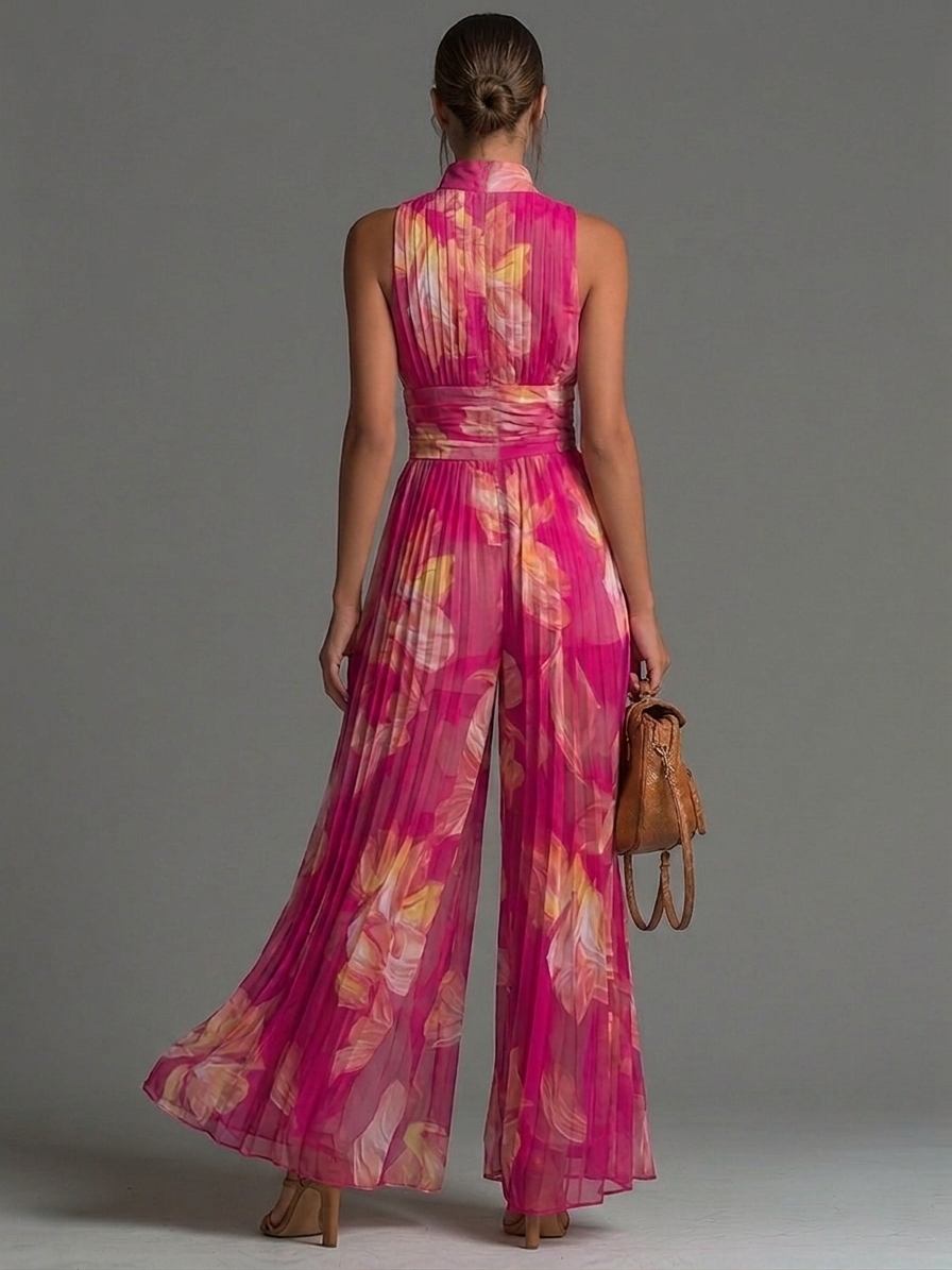 Nerys – Floral Pleated Wide-Leg Jumpsuit
