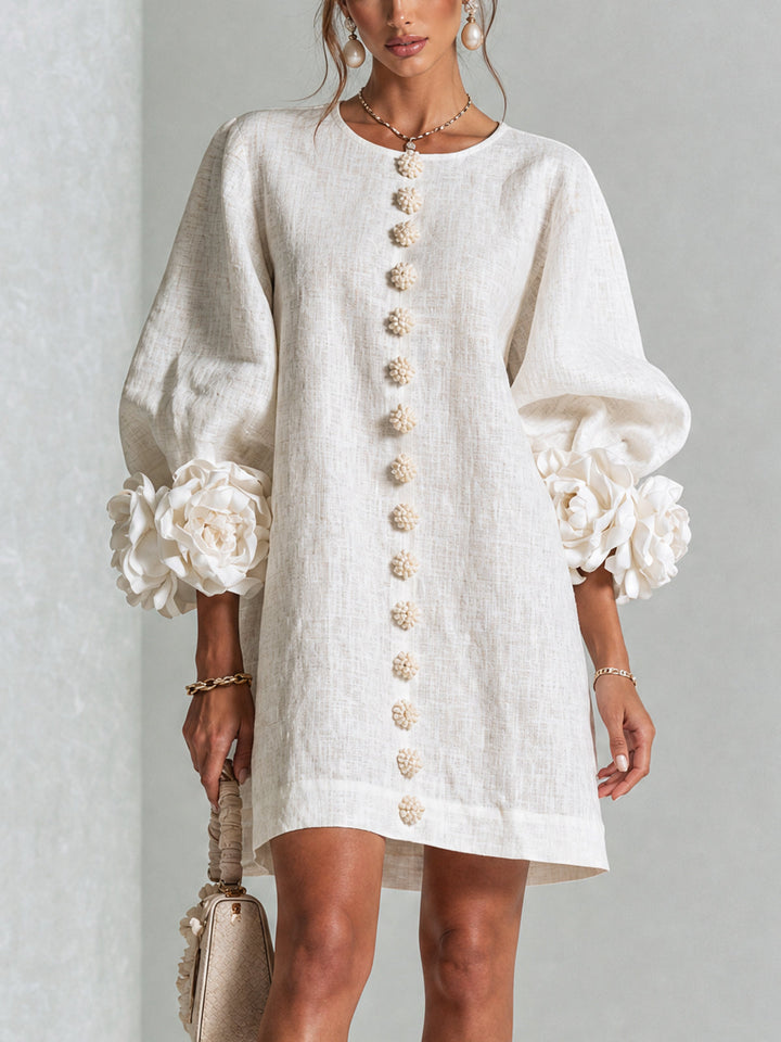 Polly – Floral Cuff Button-Front Mini Dress