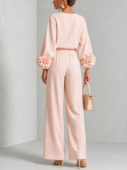 Kitty – Floral Cuff Wide-Leg Two-Piece Set