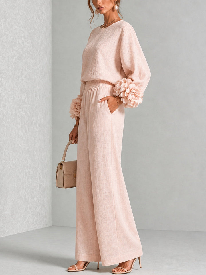 Marina – Floral Cuff Wide-Leg Two-Piece Set