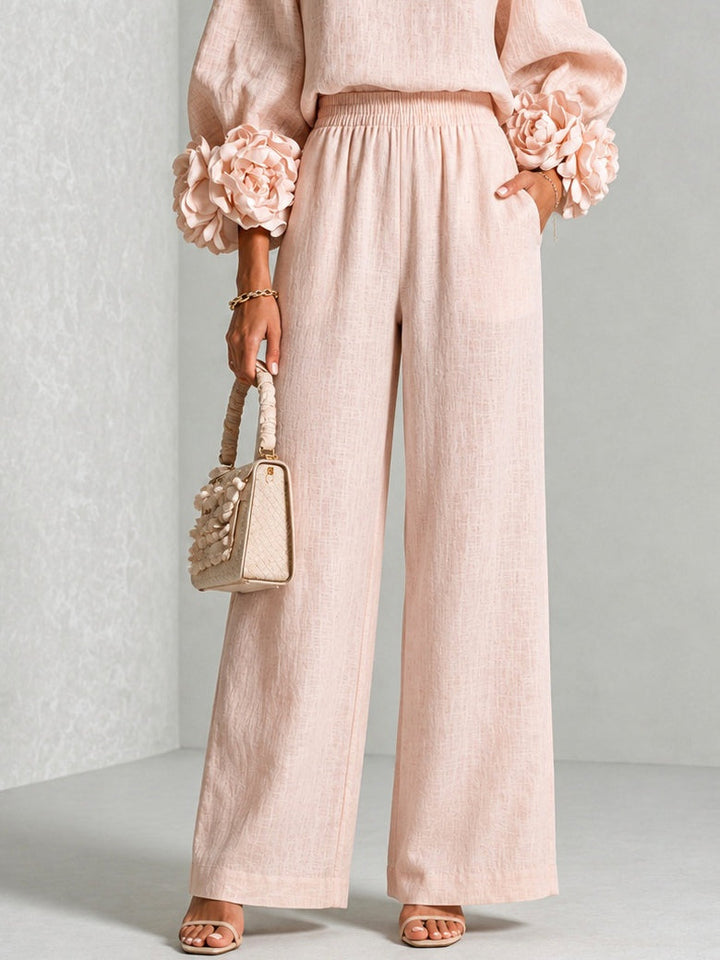 Marina – Floral Cuff Wide-Leg Two-Piece Set