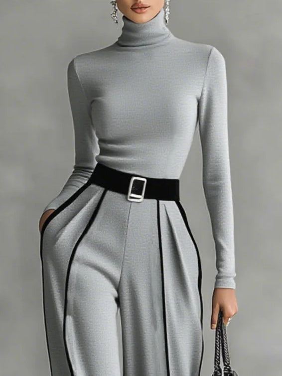 Violet | Polo Neck Wide-Leg Trousers Set