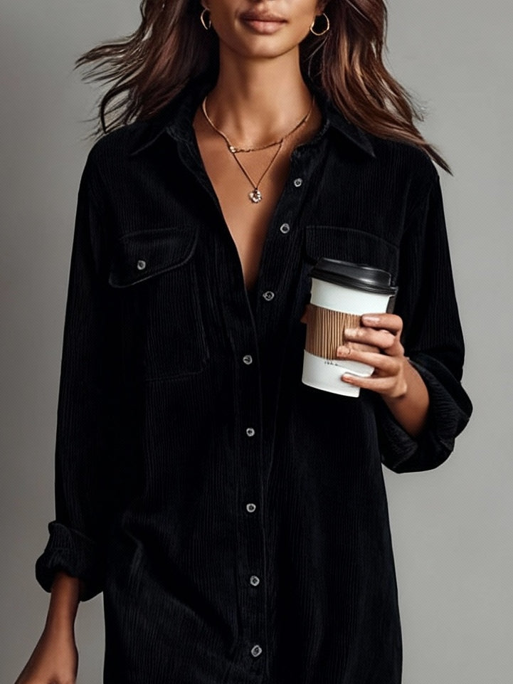 Lesley – Corduroy-Look Midi Shirt Dress