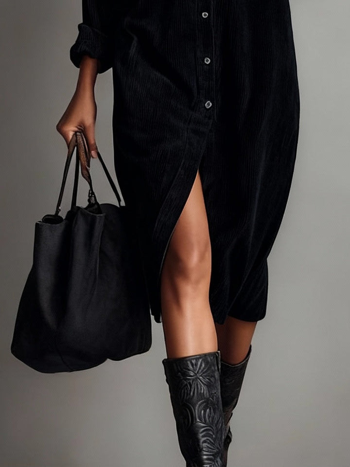 Lesley – Corduroy-Look Midi Shirt Dress