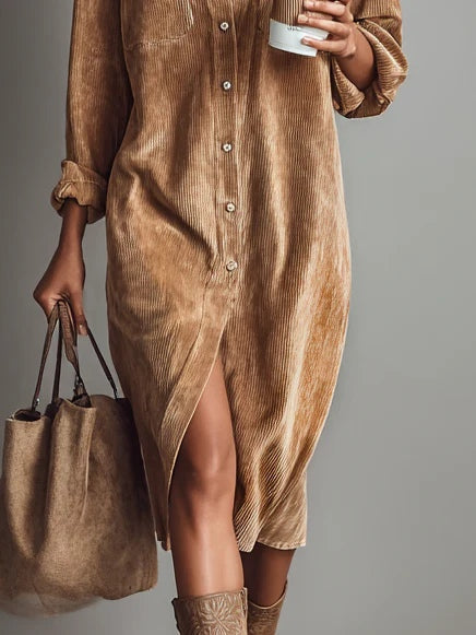 Lesley – Corduroy-Look Midi Shirt Dress
