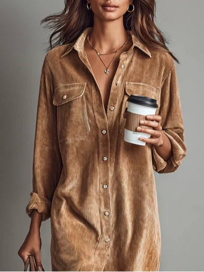 Lesley – Corduroy-Look Midi Shirt Dress